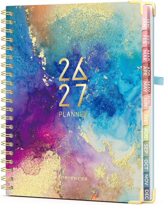 Forvencer Planner 2026-2027, 18 Month Weekly and Monthly Calendar Planner, Jan 2026 -June 2027, 8.5" x 11", Daily Agenda Book with Tabs, College Organizer Notebook, School Supplies for Student Teacher Classroom, A4, Marble