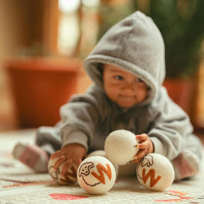 Woolly’s Wool Dryer Balls (Pack Of 6) | 100% Pure New Zealand Wool | Reduces Drying Time up to 40% | Chemical-Free Fabric Softener