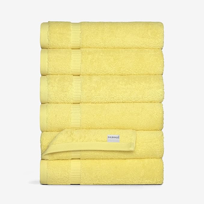 SALBAKOS 100% Turkish Cotton Hand Towel Set of 6 16x30 inch | Heirloom Quality | Hotel & Spa Collection | Soft, Super Absorbent, Long Lasting Hand Towels | Made in Turkey (Yellow, 6 Hand Towels)