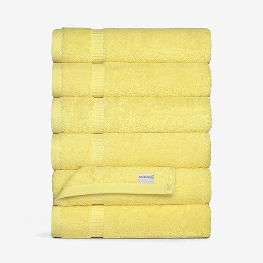 SALBAKOS 100% Turkish Cotton Hand Towel Set of 6 16x30 inch | Heirloom Quality | Hotel & Spa Collection | Soft, Super Absorbent, Long Lasting Hand Towels | Made in Turkey (Yellow, 6 Hand Towels)