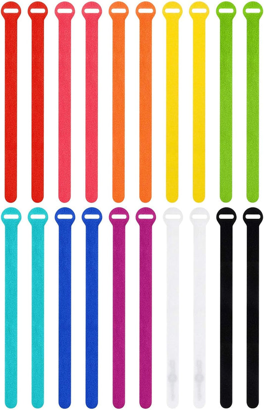 Self-Gripping Cable Ties by Wrap-It Storage, Multi-Color, 12 Inch Straps (20-pack) – Reusable Hook and Loop Cord Organizer Cable Ties for Cord Management and Desk or Office Organization