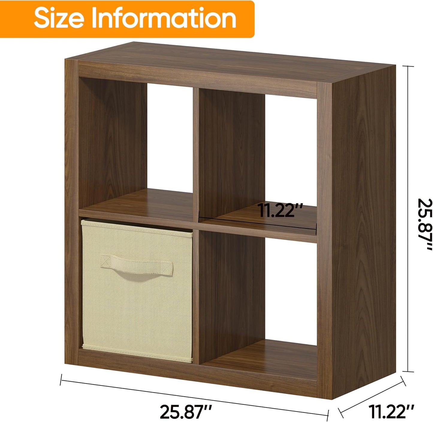Bookshelf with Storage Bin, 4-Cube Storage Organizer, Modern Wood Open Bookcase, Multifunctional Display Shelf for Living Room, Bedroom, Home Office, Classic Oak