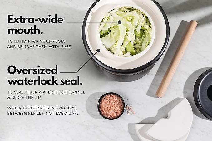 TOMO Fermentation Crock with Weights - Ceramic Sauerkraut Pickling Crock - Stoneware Kombucha Brewing (3L)