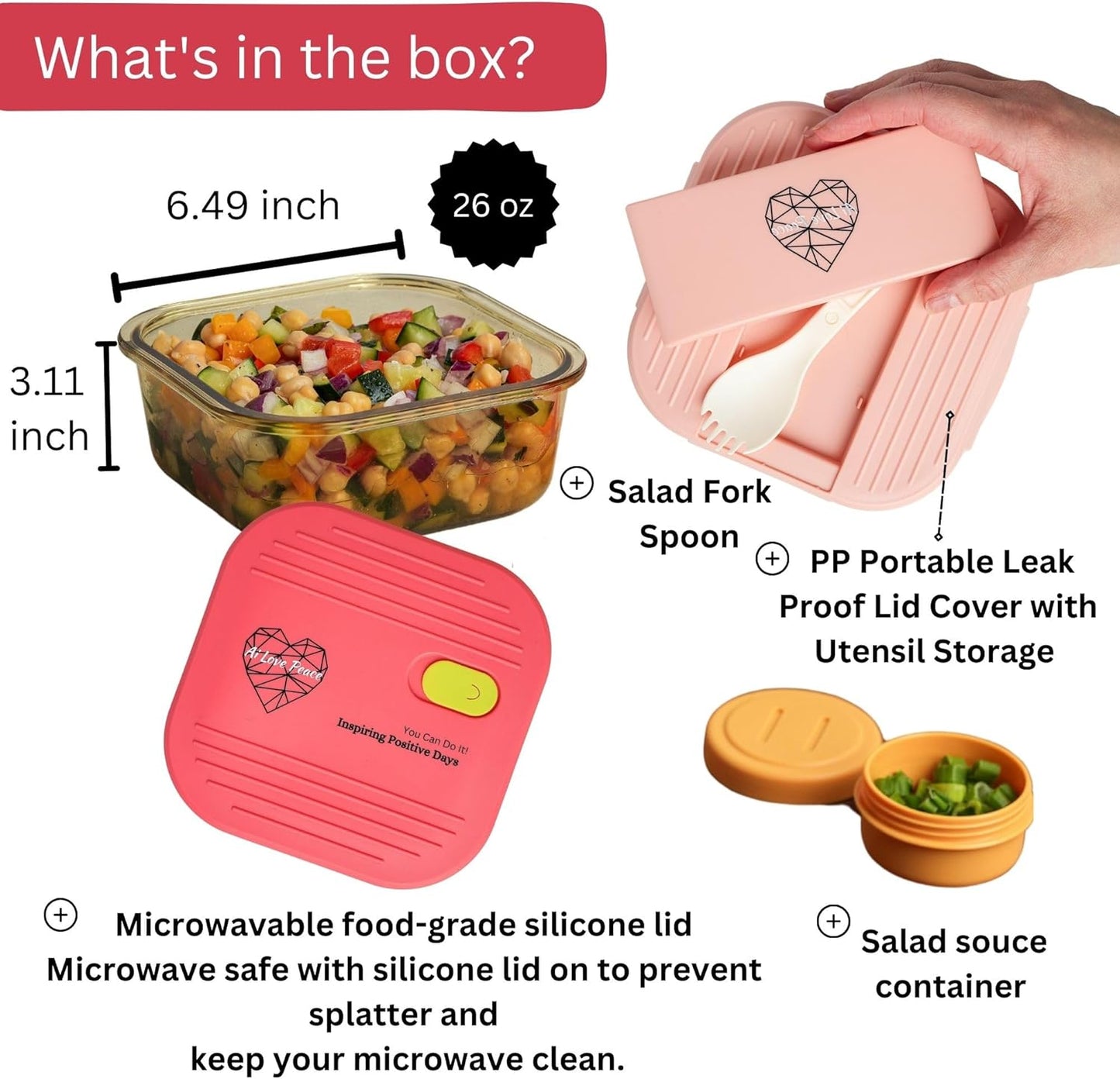 Ai Love Peace Soup Container with Dual Lids,26 oz Borosilicate Glass Lunch Box | Leakproof Lid+ Microwave &Safe Freezer Lid, Stackable,Glass Meal Prep Food Storage,Perfect for Work & Soup Lovers Gift.