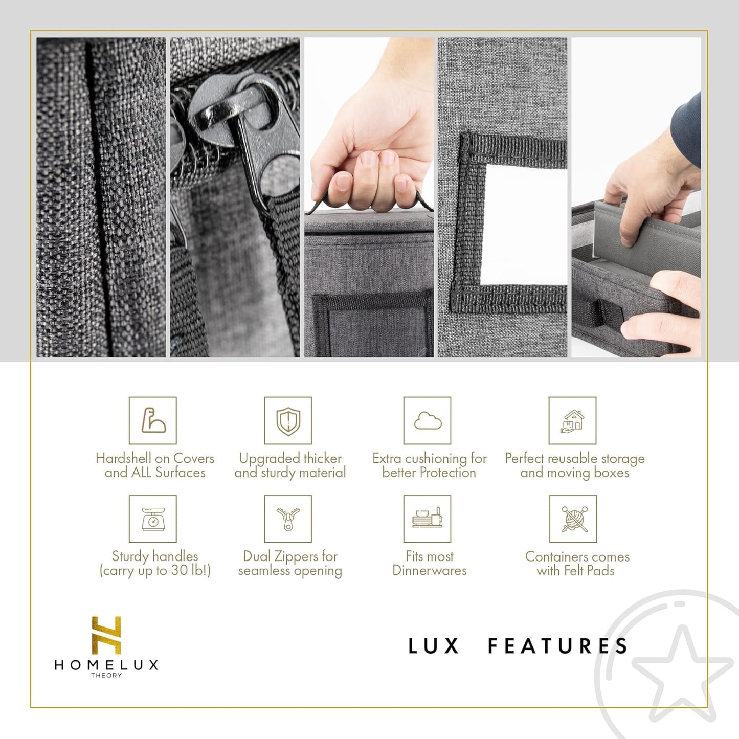 Homelux Theory Saucer Storage with Lid, 2pcs Hard Shell China Storage Containers, Heavy Duty Dinnerware Storage Box with 24 Felt Pads and Thick Surface for Dishes and Dinner Plate, Move Out Essentials