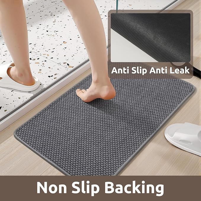 AMOAMI Chenille Bath Mat Super Absorbent Bathroom Mat Quick Dry Low Pile Bath Mats for Bathroom Washable Rubber Backed Bathroom Runners Fit Under Door, Front of Bathtub, Darkgrey&LIGHTGREY 24"x70"
