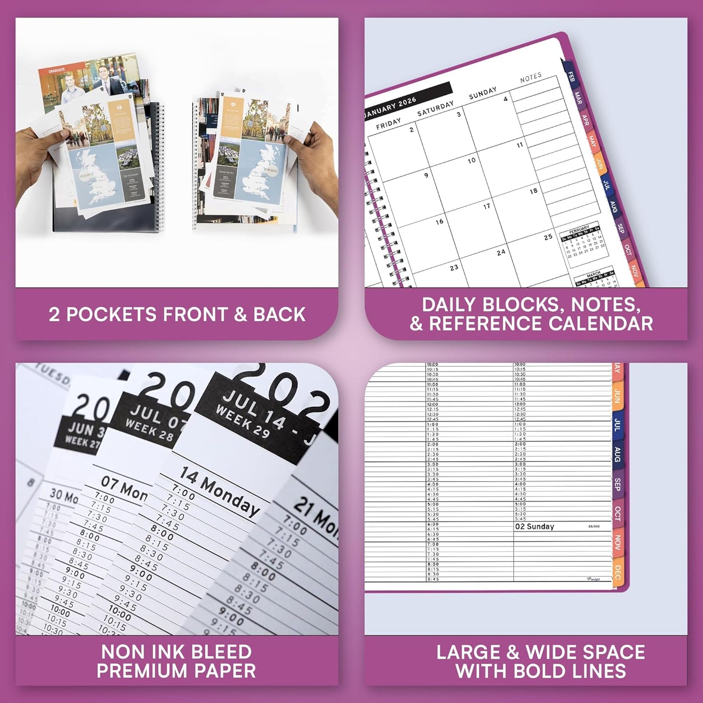Ensight 2026 Appointment Book and Planner 8.5" x 11" Large Hourly Weekly Daily Schedule Book with Tabs, 15 Minute Time Slots, Magenta Calendar Organizer Jan 2026–Dec 2026 Appointment Planner - Magenta