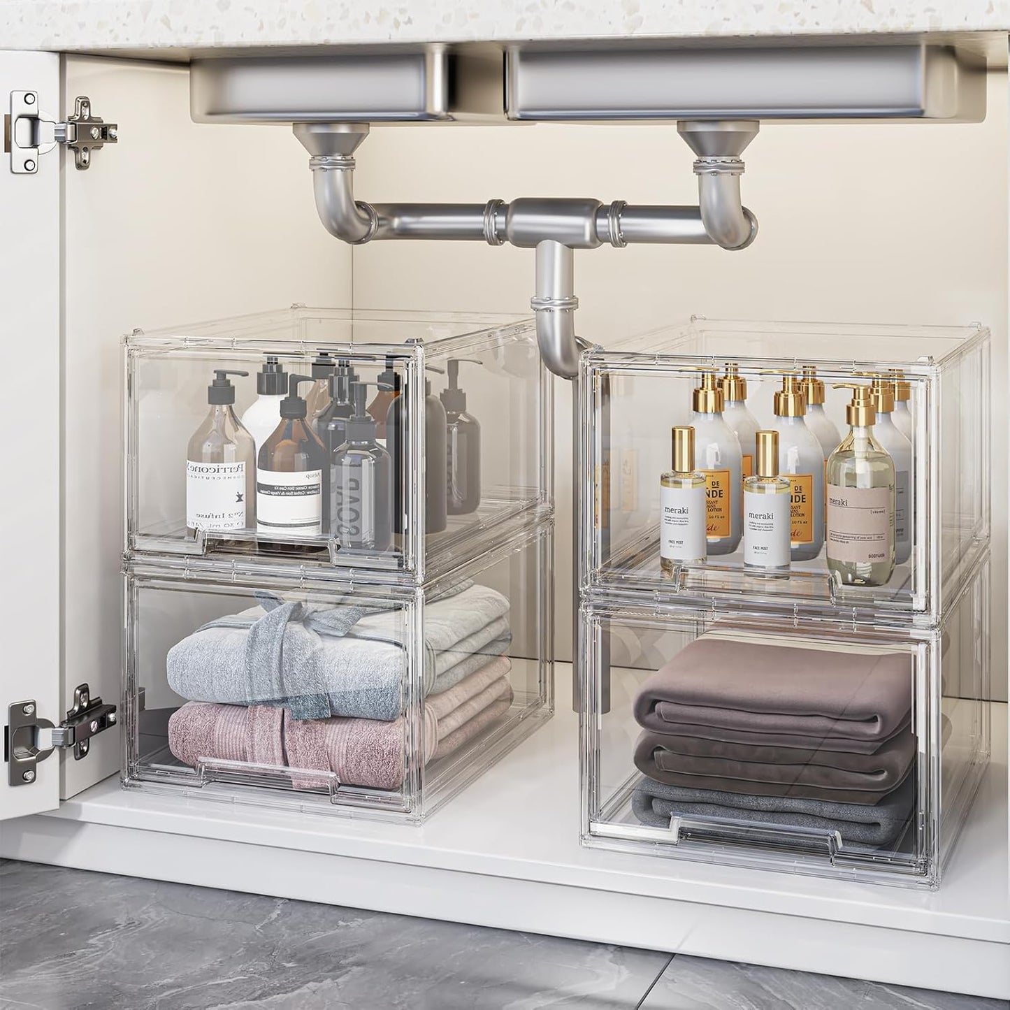 2 Packs Plastic Stackable Storage Drawers, Clear Desktop Drawer Organizers, 2 Drawer Storage Organizer, Make up Organizer with Drawers, Arcylic Drawers Organizer for Office Supplies, School, Home