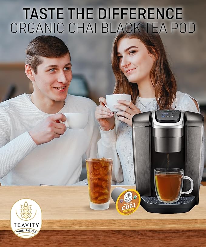 Organic Chai Black Tea Pods for Keurig Naturally Caffeinated by Teavity (24 Tea Pods)