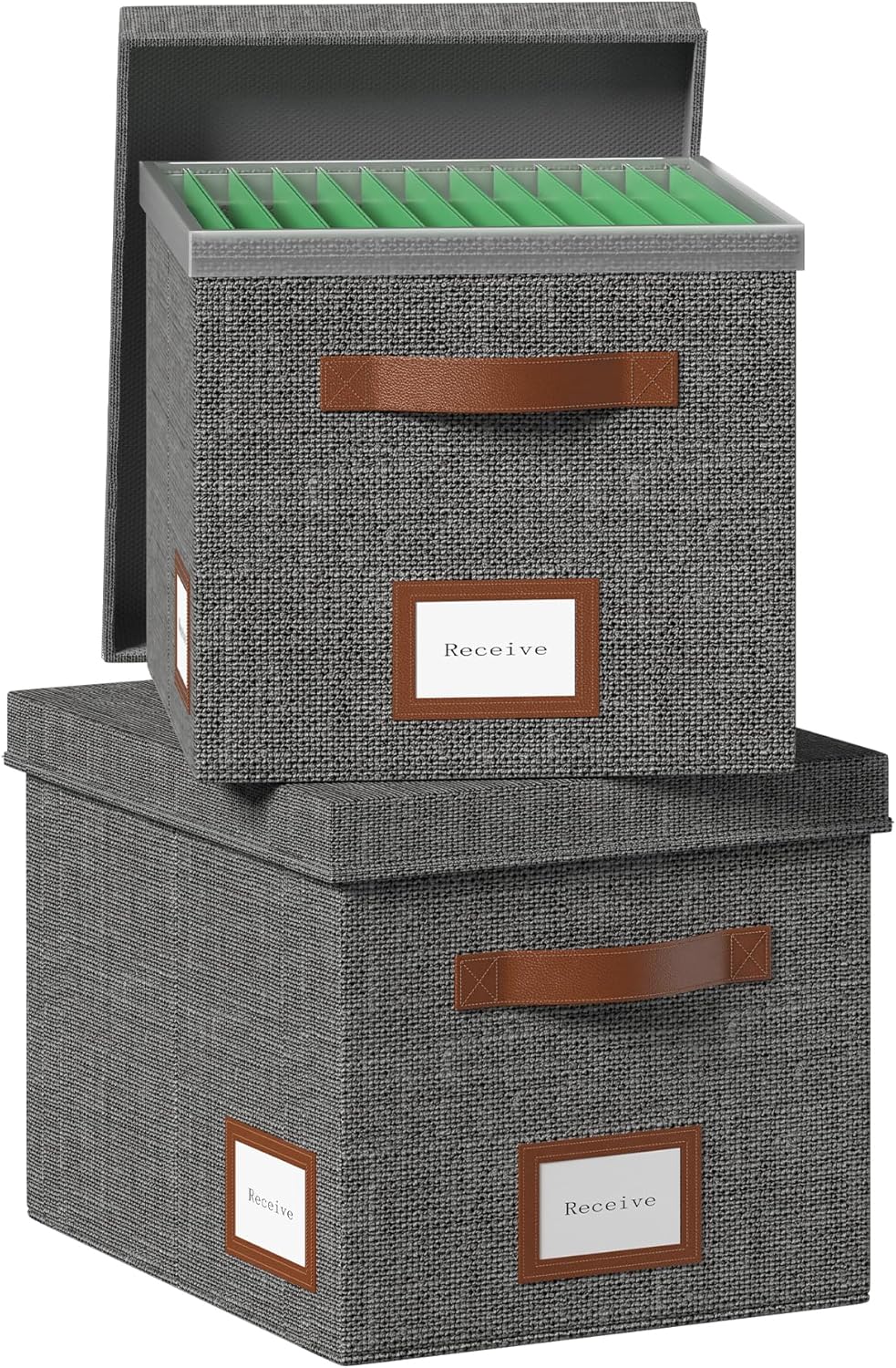 File Organizer Box with Lid File Box for Hanging Decorative File Organizer with One-Piece Integrated Plastic Slide Rail(Grey, 13.2x10.1x10.1inch(2pack))