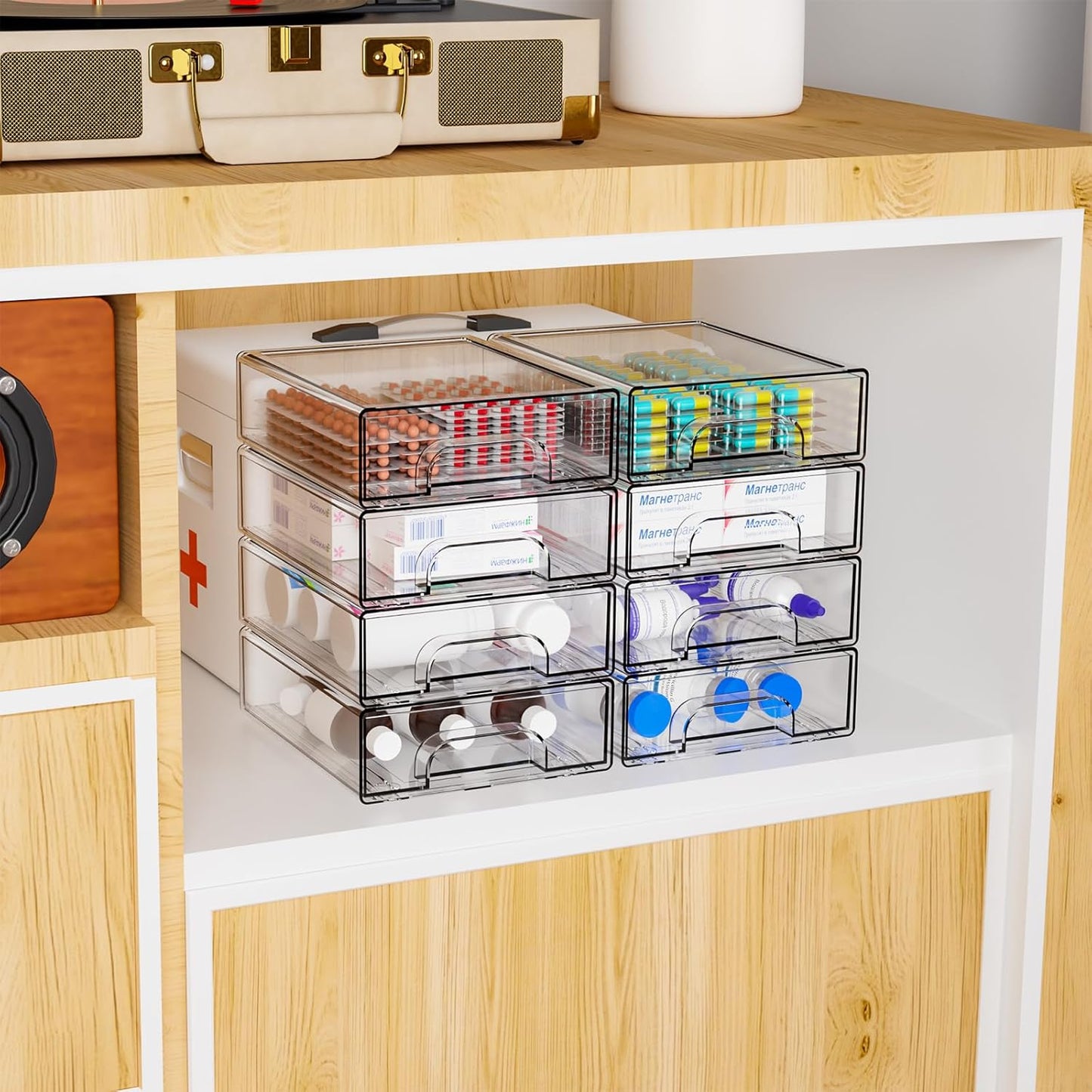 Yieach 2.2'' Tall Acrylic Clear Stackable Storage Drawer Organizer,8 Pack Desk Organization and Storage,Plastic Office Supply Organizer,Drawer Storage Organizer for Makeup,Accessory,Pen,Art Crafts