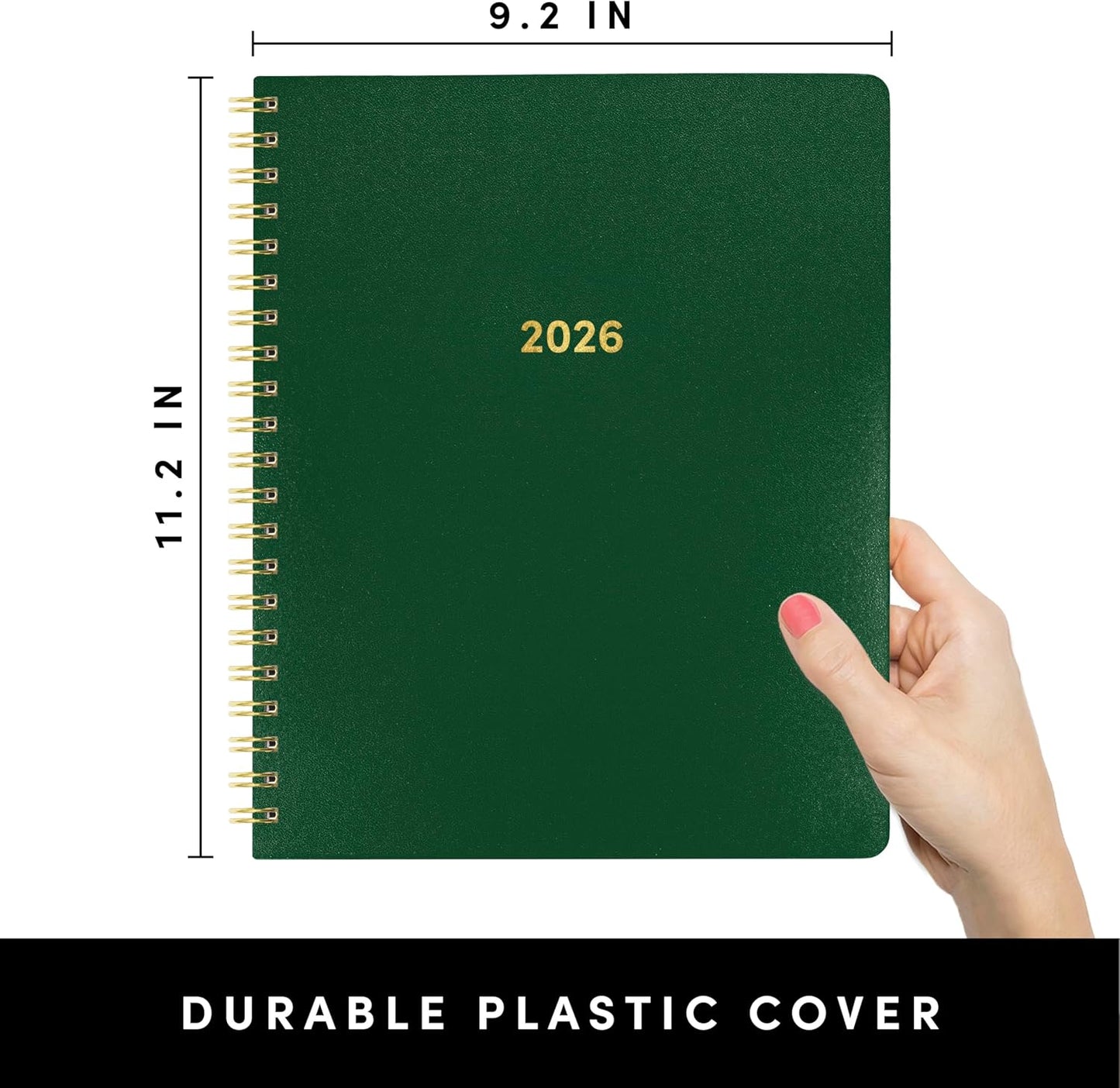 PAPERAGE 2026 Weekly & Monthly Planner, 12 Months (January 2026 - December 2026), 9.2 in x 11.2 in, Spiral Bound 2026 Planner with Weekly, Monthly & Yearly Views, Note Pages & Inner Pocket – Dark Green