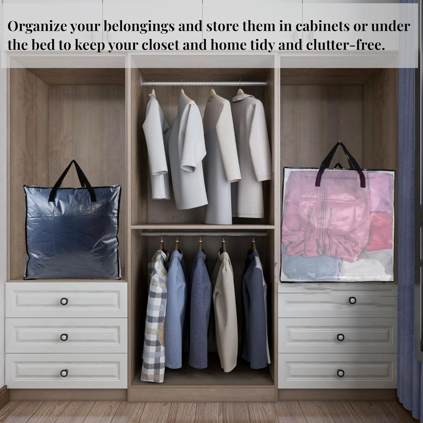 GONGKANGYUAN 25 Gallon Large Clear Storage Bags with Zipper and Handles, Blanket Bags for Closet Storage, Underbed Storage Organizer for Clothes Pillow Bedding Christmas Wreath