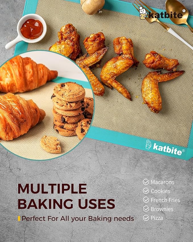 Katbite Silicone Baking Mat Colorful Collection - Set of 3: 2 Half Sheets Mats (11 5/8" x 16 1/2") + 1 Quarter Baking Sheet, Reusable & Nonstick Bakeware Mats for Cookies, Macarons, Bread (Dark Blue)