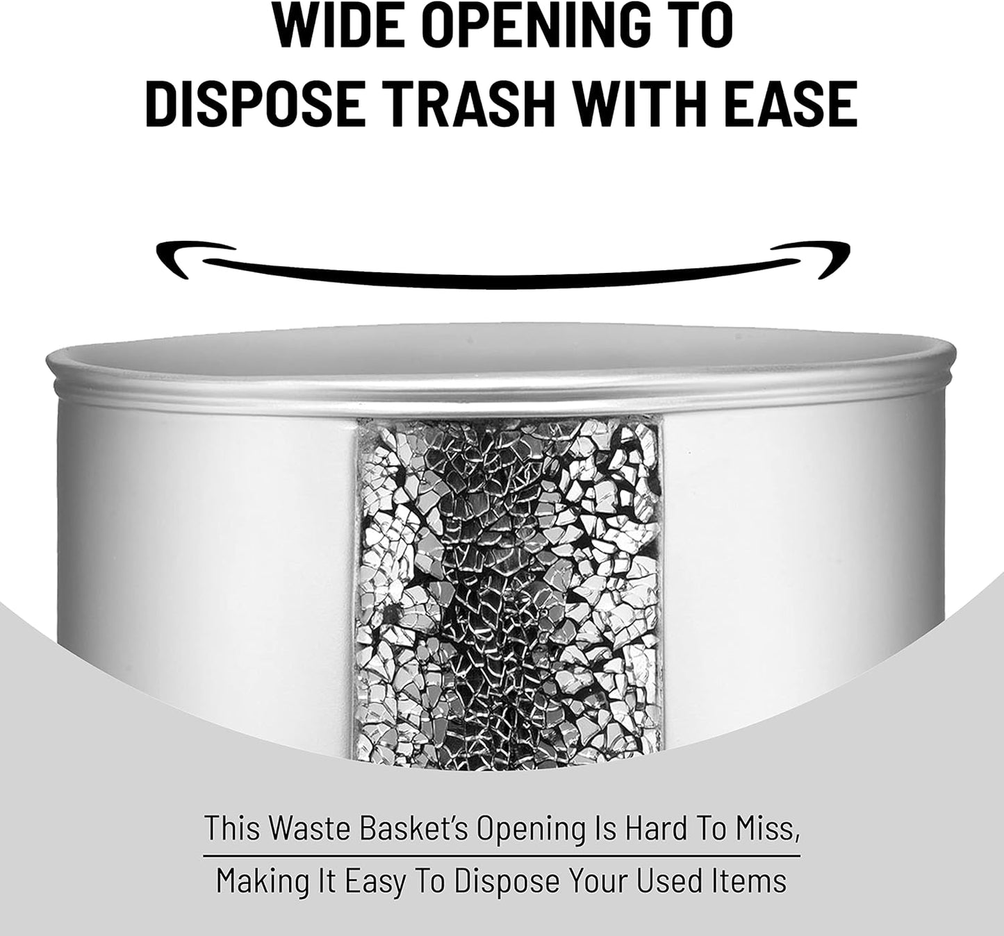 Zahari Home 2pc Sinatra Silver Modern Bath Accessories Set Waste Basket & Tissue Box Modern Classic Contemporary Decorative Beautiful Designs Bathroom Decor Set for Home Mosaic Glass