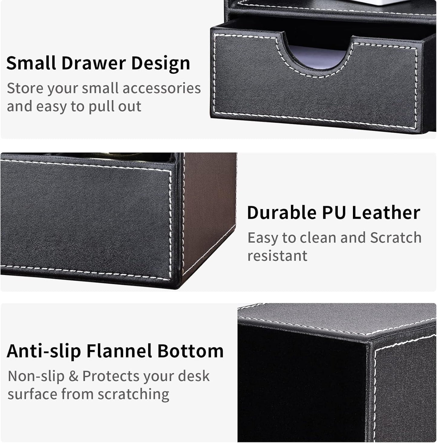 KINGFOM Pu Leather Desk Organizer Pen Pencil Holder Office Supplies Caddy Storage Box 6 Compartments with Drawer Black