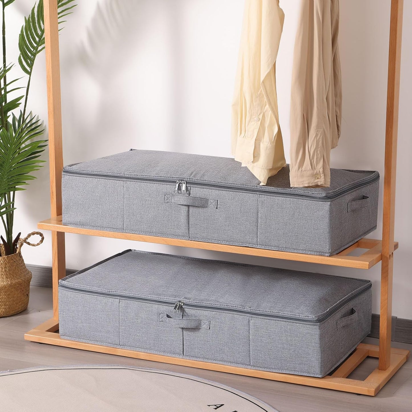 Underbed Storage Box, 23.6 x 11.8 x 5.9 Inch Clothes Organizer With Sturdy Structure and Reinforced Handles for Blanket, Sheets, Pillows, Towels, Shoes, Grey, 3 Pack