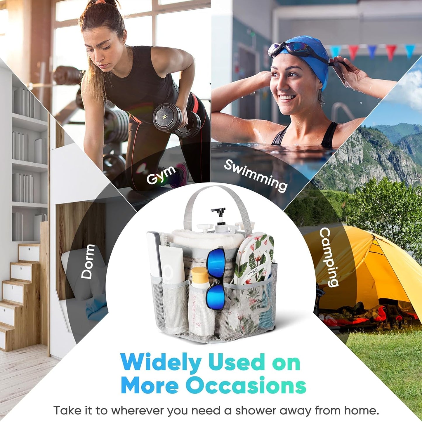 EUDELE Mesh Shower Caddy Portable for College Dorm Room Essentials,Shower Caddy Dorm with 8-Pocket Large Capacity for Beach,Swimming,Gym,Travel essentials