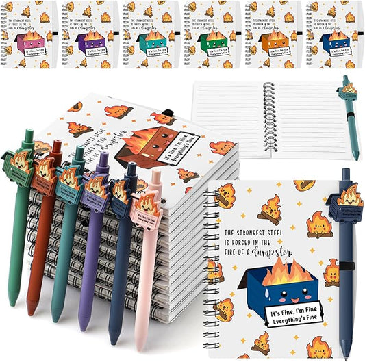 60 Pcs Dumpster Fire A6 Notebooks Pens Bulk Boss Day Inspirational Funny Gift Set with Saying Dumpster Fire Notepad Ballpoint Pen Dispatcher Employee Appreciation Gift (Colorful)