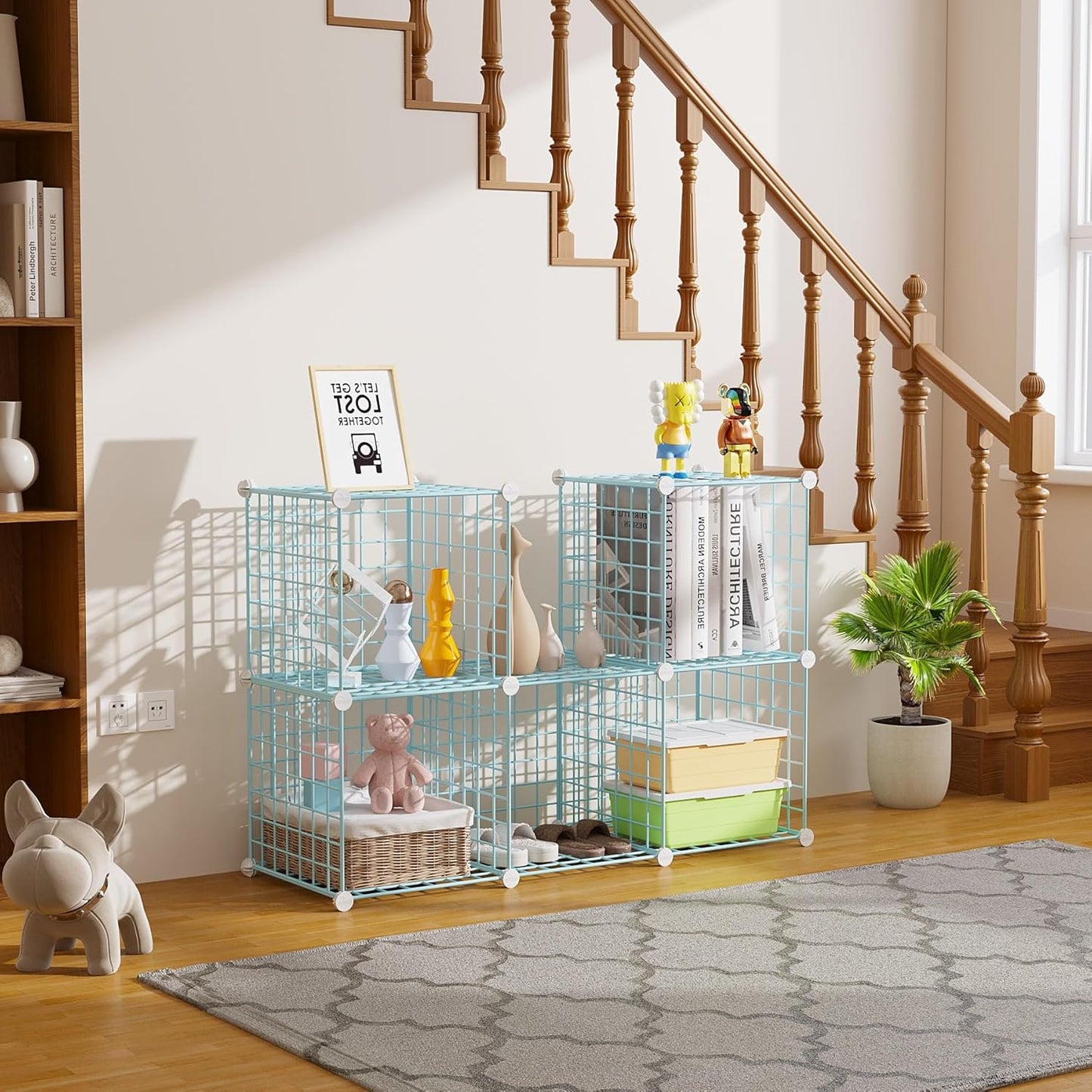 C&AHOME Wire Cube Storage, 6 - Cube Organizer Metal C Grids, Modular Shelves Units, Closet Organizer, Ideal for Home, Office, Living Room, 36.6”L x 12.4”W 36.6”H, Blue UWCS3006B