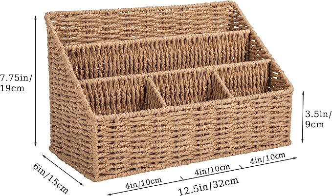 Rattan Desk Organizer, Tabletop Mail Holder, 5 Slot Mail Organizer Countertop Basket, Rattan Office Supplies, Boho Office Desk Accessories, Wicker Desk Organizer, Magazine Holder（Wicker）