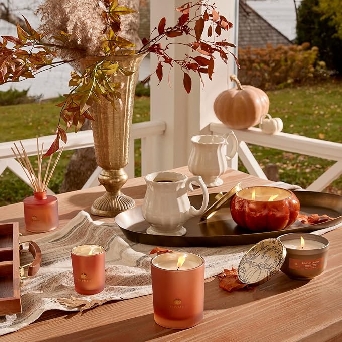 Thymes Petite Oil Reed Diffuser Set – Includes Reed Diffuser Sticks, Fragrance Oil, & Glass Bottle – Luxury Home Decor – Fall Decor – Fall Scents – Burnt Orange (Pumpkin Laurel, 4 fl oz)