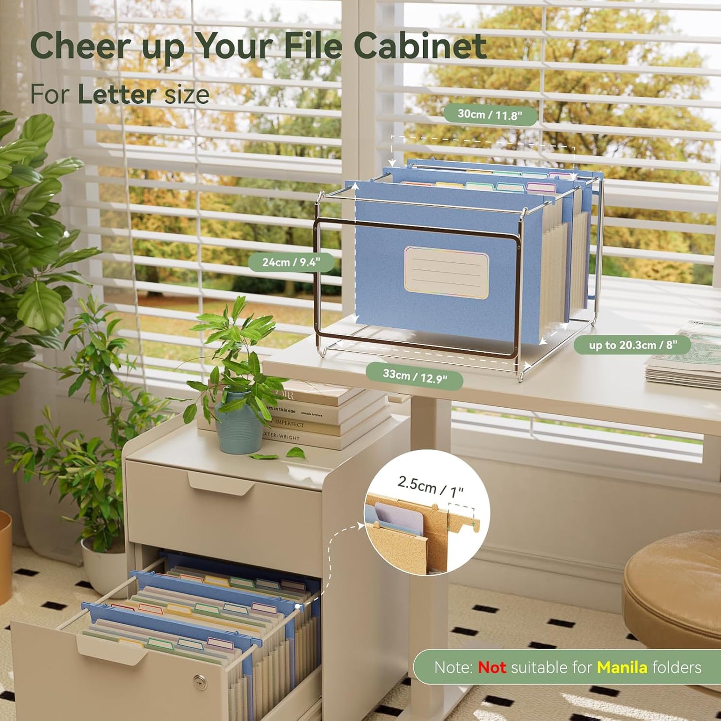 Wheat Straw Expanding Hanging File Folders, File Organizer, 1.2" Accordion Pockets, Large Capacity, Letter Size for Filing Cabinet, 100% BPA Free, Return to Nature, Healthy Living-UN Blue