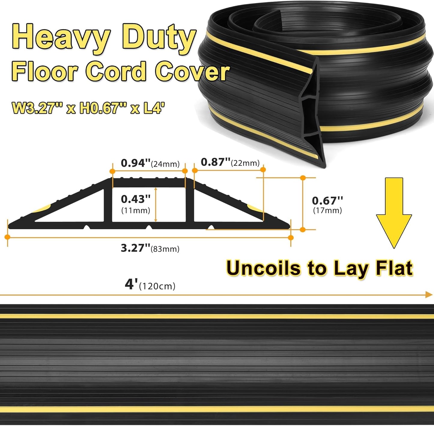 ZhiYo 4ft Cord Covers for Wires on Floor, Large Capacity Cord Hider Floor Wire Covers for Cords, Cable Protector Cable Management Prevent Cable Trips, for Home Office