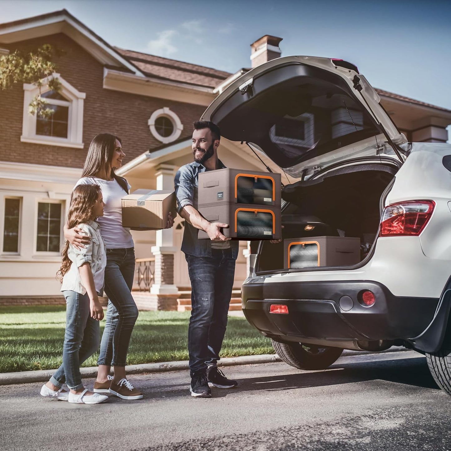 Sorbus® Storage Bins Boxes, Foldable Stackable Container Organizer Basket Set with Large Clear Window & Carry Handles, for Bedding, Linen, Clothes (Brown)