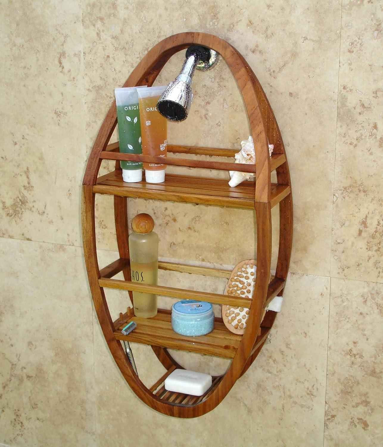 AquaTeak Patented Moa Oval Teak Shower Organizer