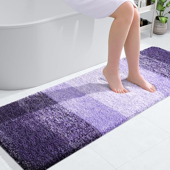 OLANLY Bathroom Runner Rugs 59x20, Extra Soft Absorbent Microfiber Bath Rugs, Rubber Backing, Quick Dry, Machine Washable Bath Mats for Bathroom Floor, Tub and Shower, Home Decor Accessories, Violet