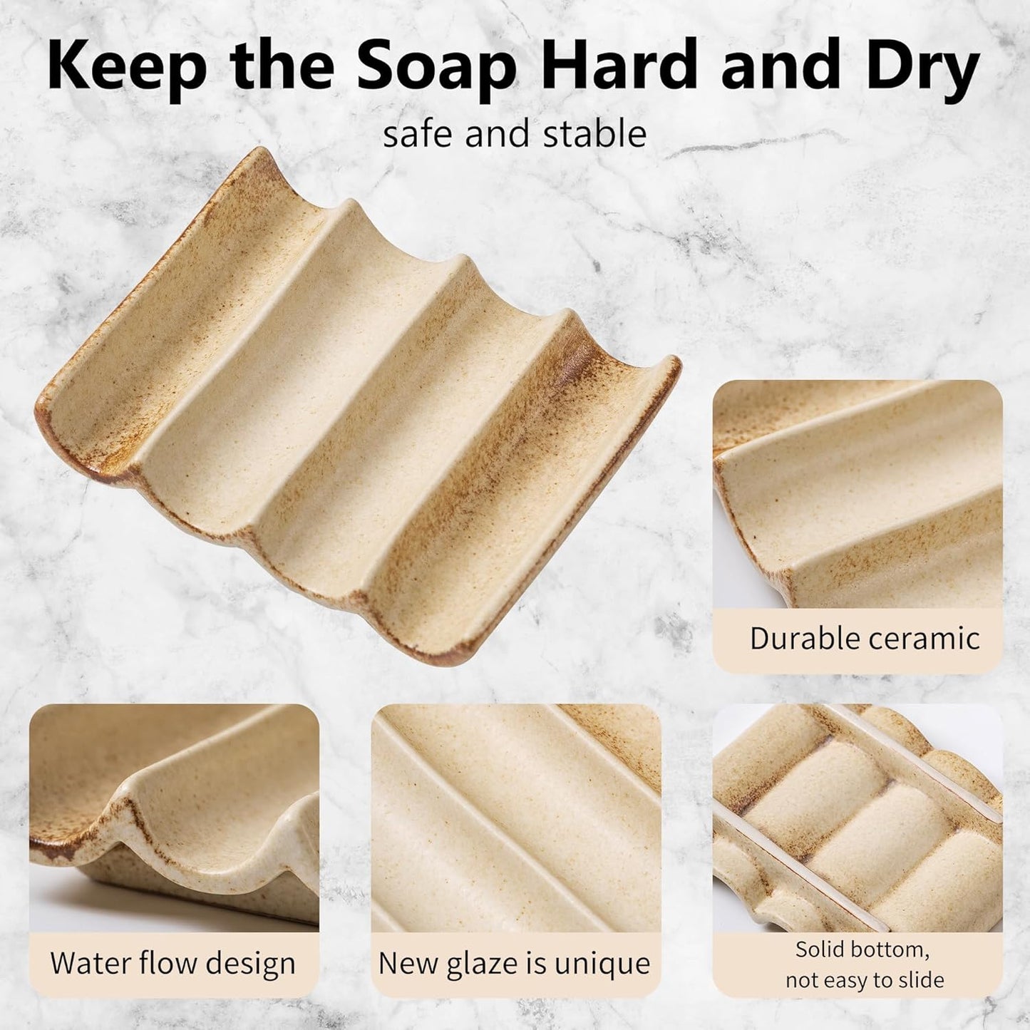 Soap Dish for Shower, Soap Dish with Drainage, Soap Bar Holder Decorative Square Soap Tray, Waterfall Drainer Soap Holder for Bathroom Kitchen Sink, Retro Yellow1 Pcs