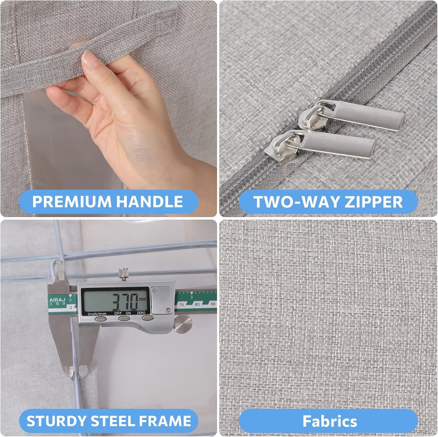 Clothes Storage Bins Box - Foldable Stackable Container Organizer Set with Clear Window & Carry Handles & Metal Frame - 2Pack Large Capacity for Bedding, Blankets, Books