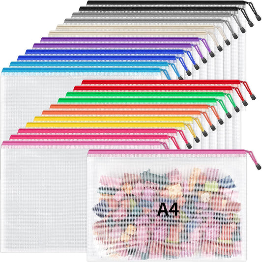 Umriox 24 Pack 12 Colors Zipper Pouches for Organizing, Letter Size, A4 Size, Zipper Bags for Puzzles & Board Game Storage, Office Supplies Travel Toiletries