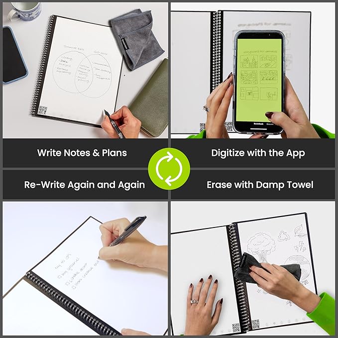 Rocketbook Core Reusable Spiral Notebook, Executive Size 6x8.8, Teal - Dotted Pages, App-Connected, Erasable, Durable Cover, Ideal for School, Work, and Creative Projects