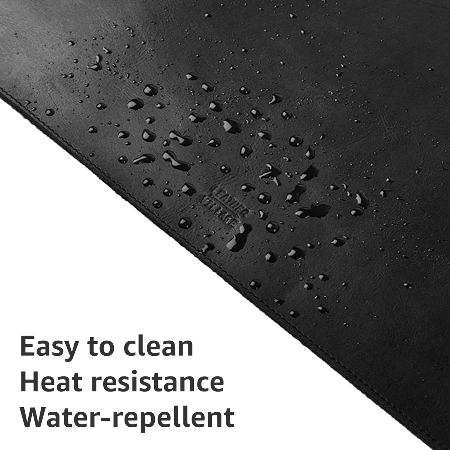 LEATHER VILLAGE -32''X16 Real Leather Desk Mat for Desktop & Laptop, with Leather Tray & Tea Coaster, 3mm Thick Desk Cover-Protector-Blotter- Black Color