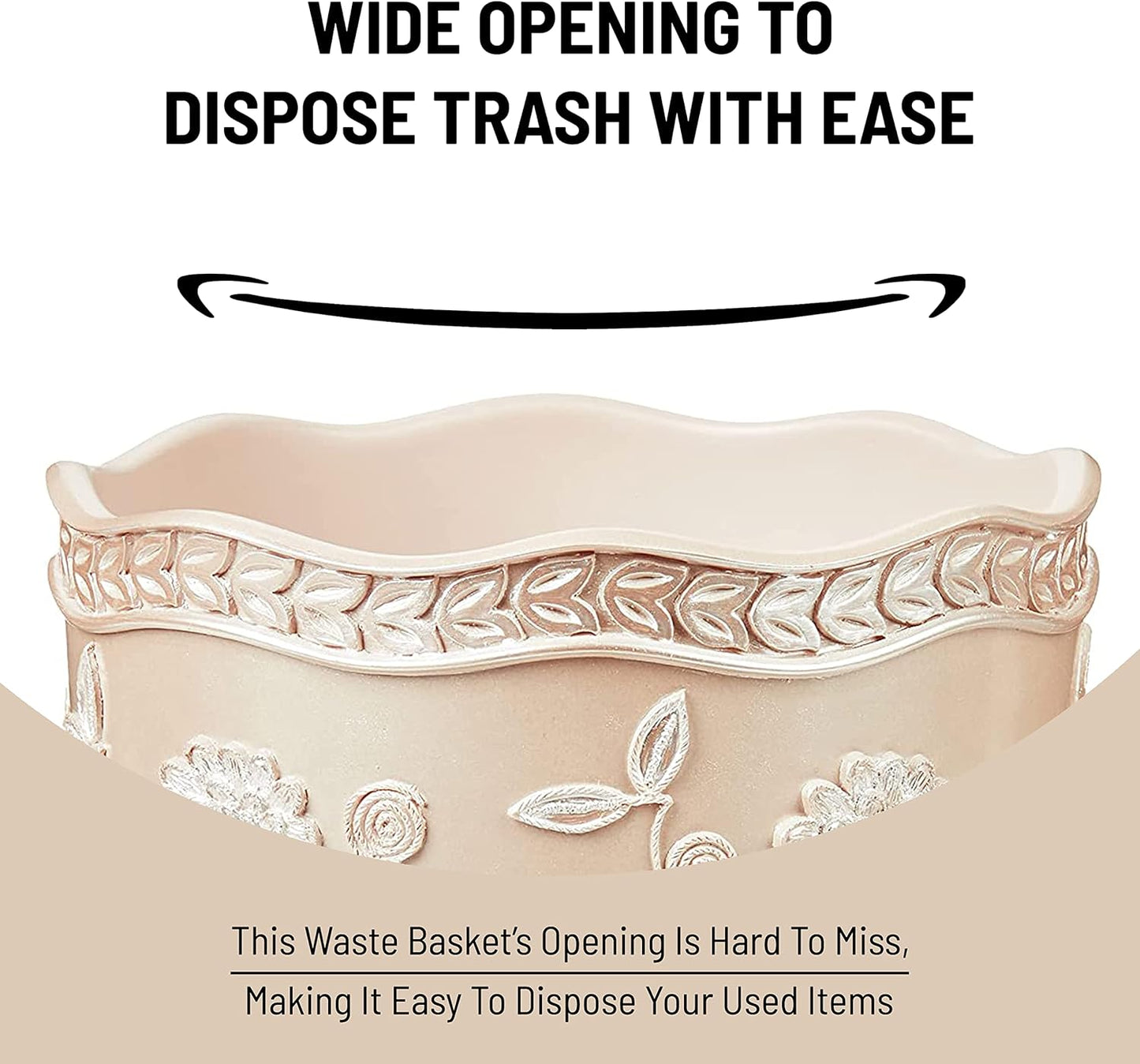 Zahari Home 2pc Rose Vine Bathroom Set Waste Basket & Tissue Cover Modern Classic Decor Stylish Unique Design Beautiful Beige Bathroom Accessories Set