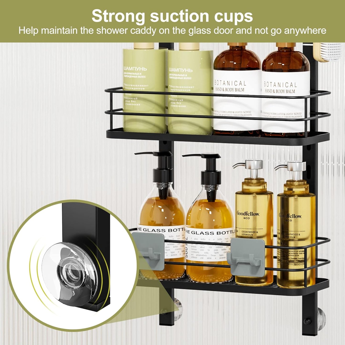 Orimade Adjustable Hanging Over the Shower Door Caddy,Bathroom Organizer Shelf Storage with 4 Hooks for Razor,No Drilling Rustproof Shower Rack Basket, 4 Tier, Matt Black