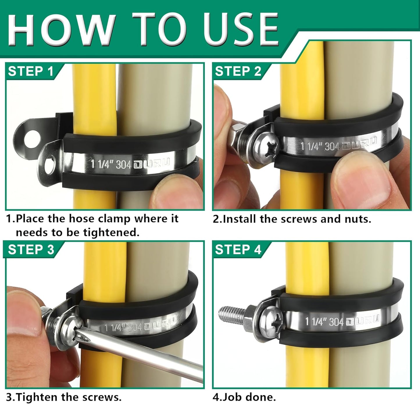 50PCS Cable Clamps 1-1/4 Inch 304 Stainless Steel Cable Clamps Rubber Coated Cushioned Insulated Cable Clamp,Automotive Wire Clamps,Pipe Clamps,Metal Clamp for Tube,Wire Cord Installation(32mm)