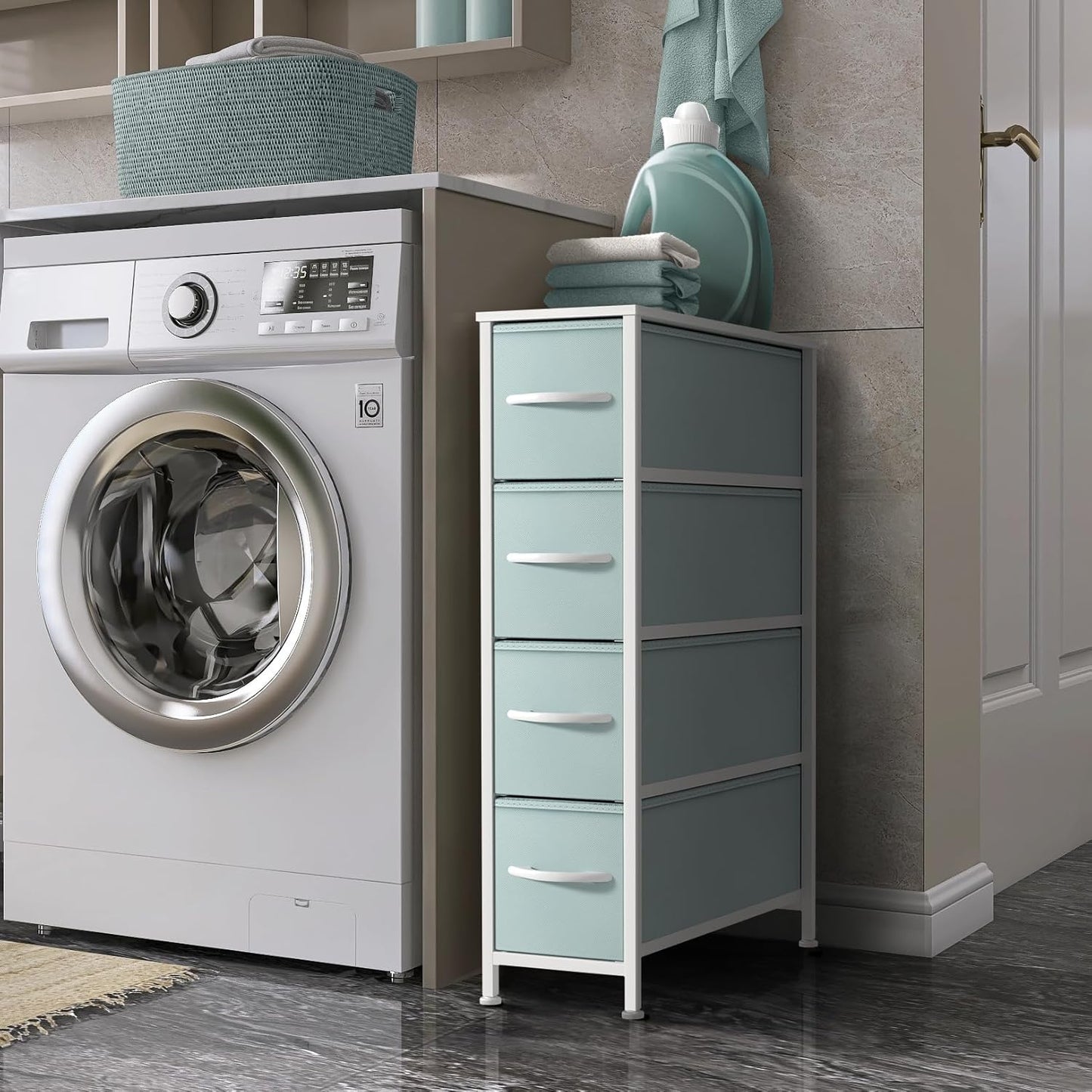 Sorbus Kids Narrow Dresser with 4 Drawers - Vertical Slim Storage Chest of Drawers with Steel Frame, Wood Top & Easy Pull Fabric Bins for Small Spaces, Closets, Bedroom, Bathroom & Laundry