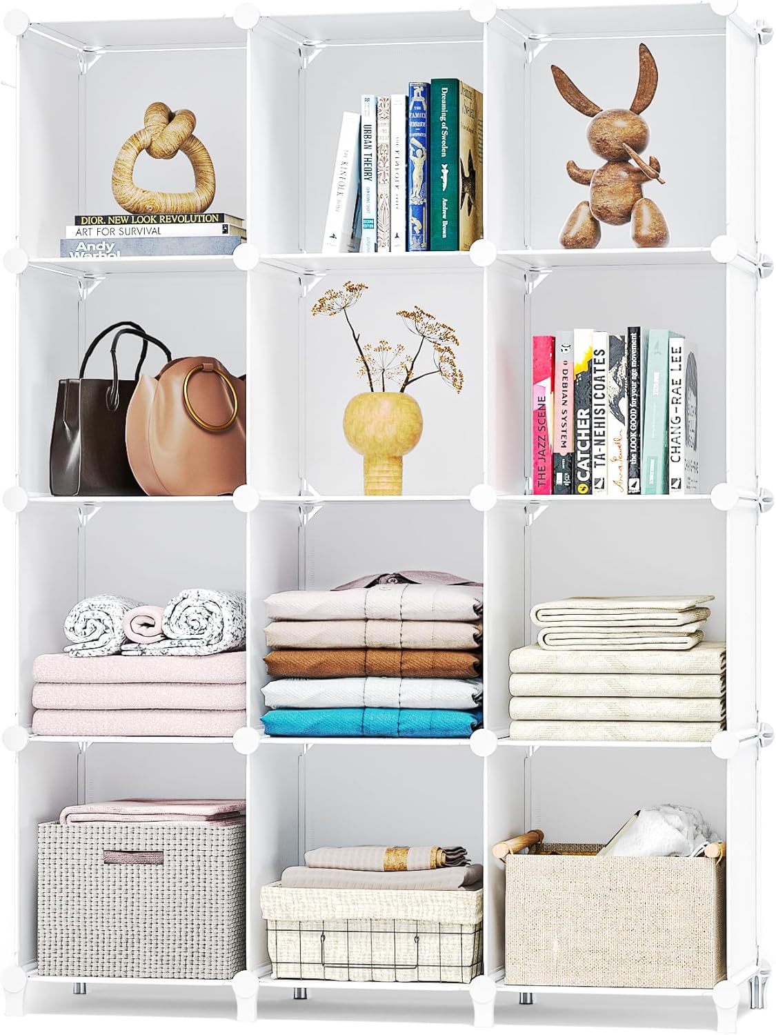 Closet Organizer, 12 Cubby Storage Organizer,Book Shelf,Clothes Storage,Yarn Storage for Bedroom Organization(White)