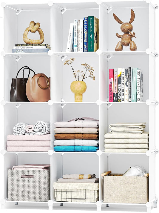 Closet Organizer, 12 Cubby Storage Organizer,Book Shelf,Clothes Storage,Yarn Storage for Bedroom Organization(White)