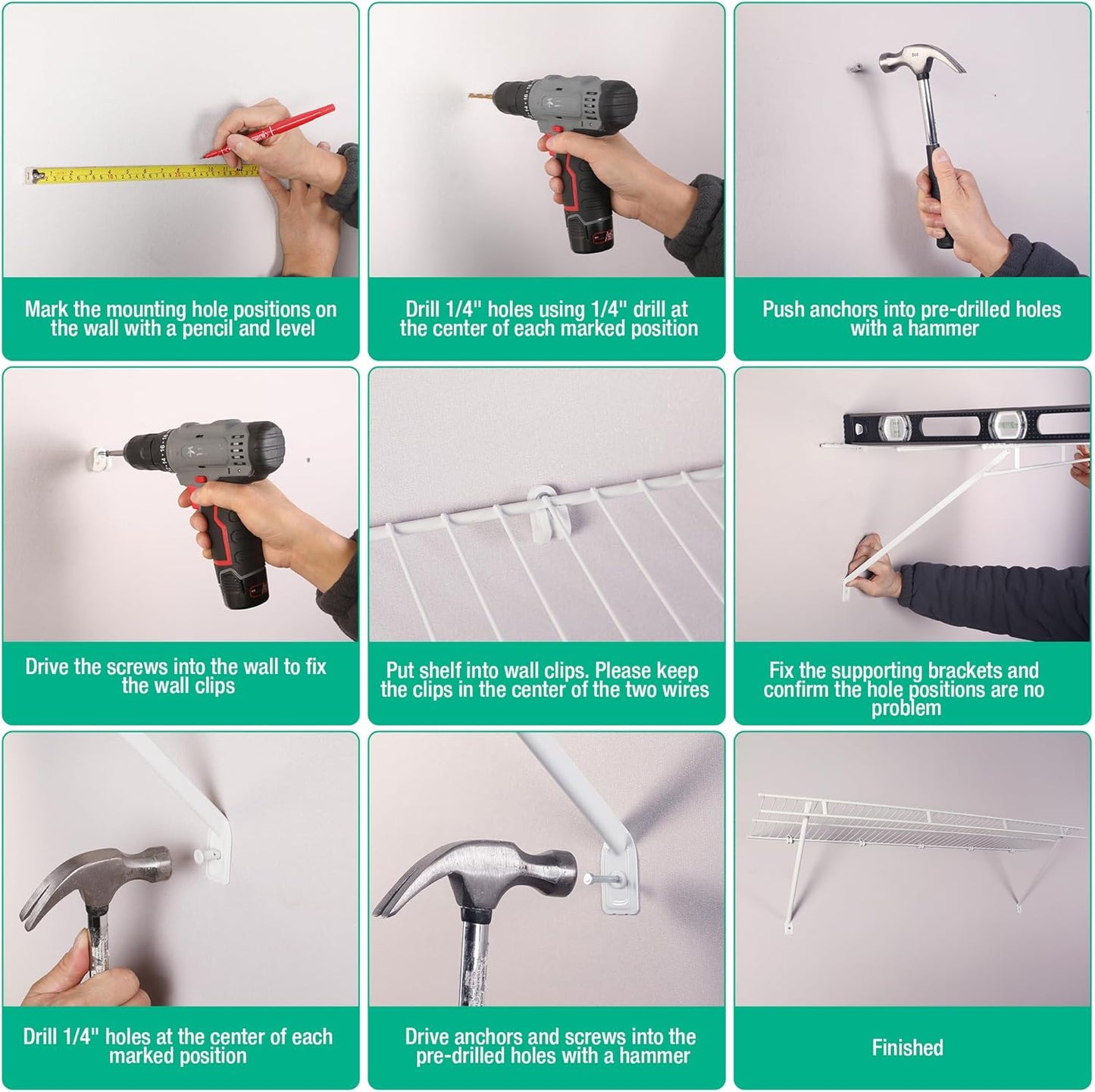 HAUSHOF Closet Shelves Wall Mounted 2-Pack, 4 ft x 12in White Wire Shelving for Laundry Room, Closet, Basement Organization and Storage