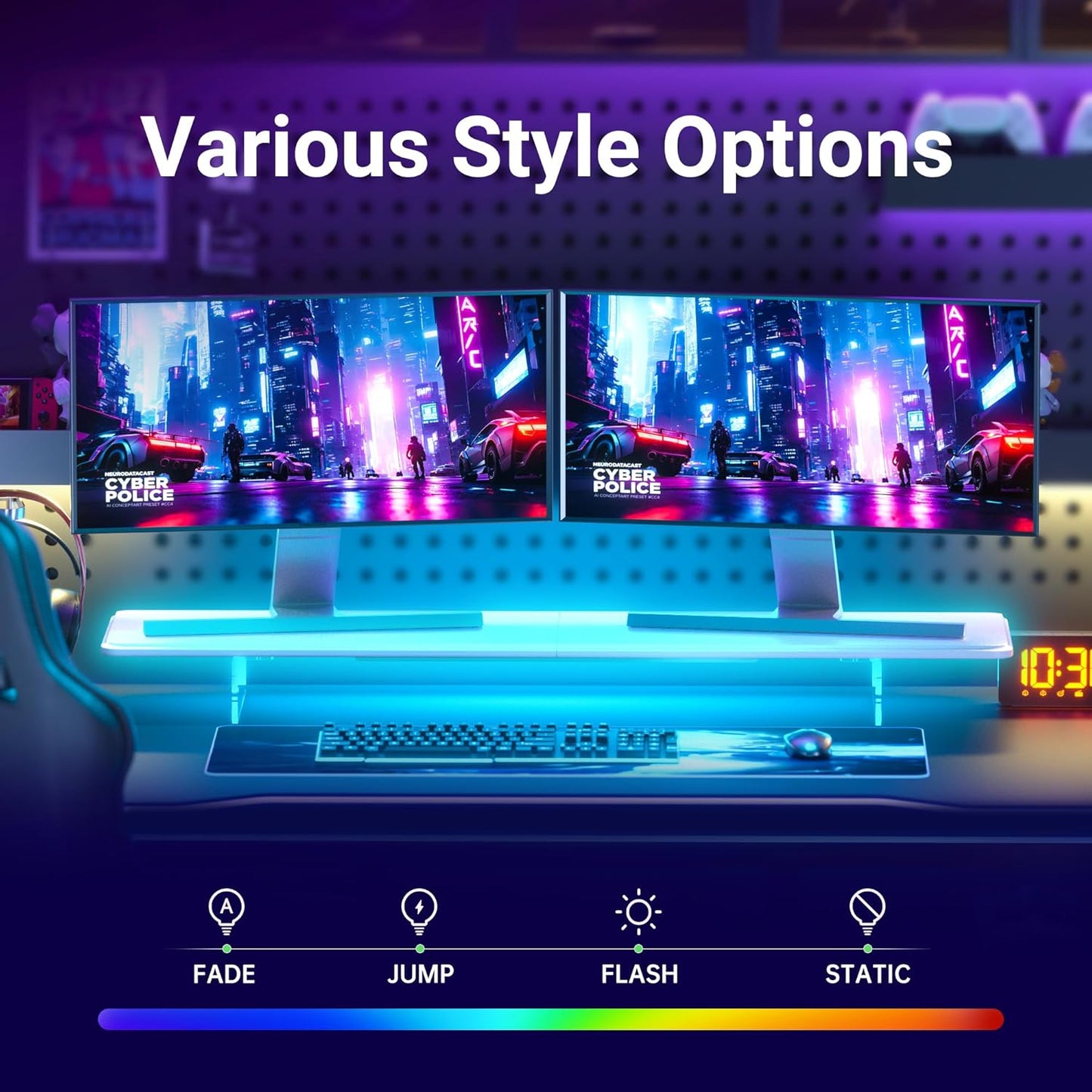 Monitor Stand Riser,31.5-Inch LED Light Wood Computer Monitor Stand with Adjustable Acrylic Legs,Desk Accessories Desktop Organizer Stand for, Computer,Laptop,Printer,PC TV Screen Riser,White