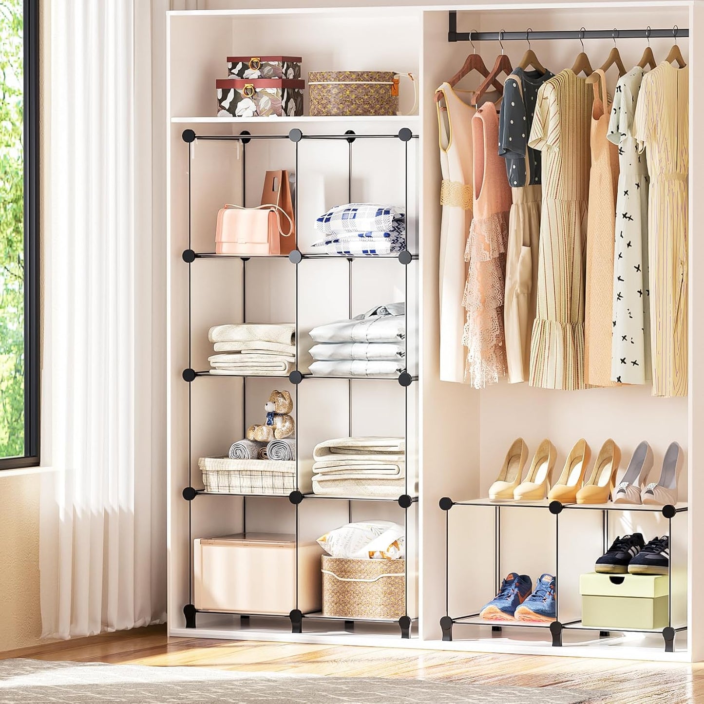 Cube Shelves, 12 Cubby Storage Organizer,DIY Closet Organizers and Storage Shelves for Bedroom,Stackable Closet Shelves for Clothing Storage,Book Shelf, Toy Organizers and Storage, Transparent White