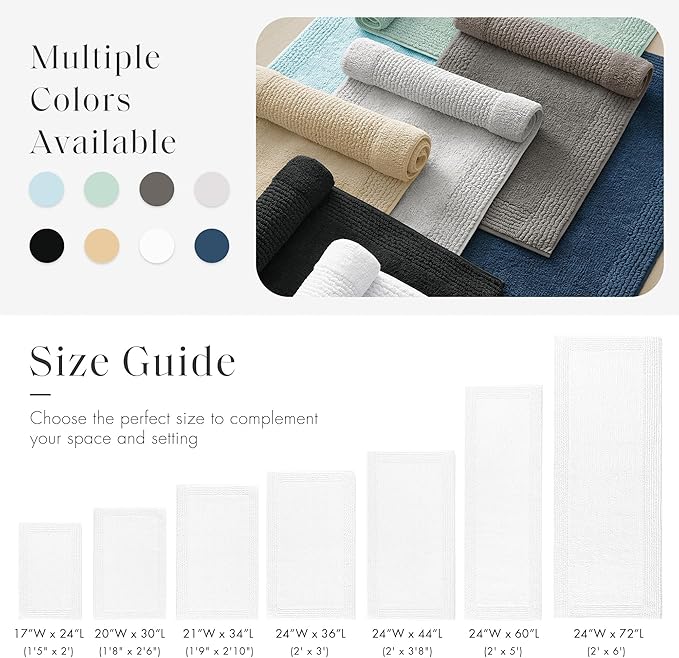 Madison Park Splendor Reversible 100% Cotton Tufted Bathroom Rug-3000 GSM Hotel Quality Luxurious Plush Medium Pile Bath Mat Absorbent, Quick Dry, Shower Room Décor, 17x24 White