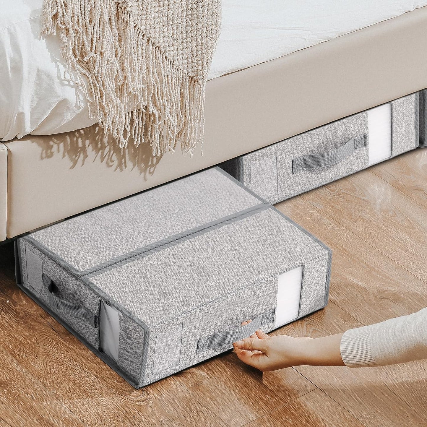 DIMJ Bed Sheet Organizers and Storage 6 Pack - Foldable Sheet Organizer for Linen Bedding Storage Box for organization, Sheets Set Holder for Blanke, Towel (King & Queen Size), Blended Grey