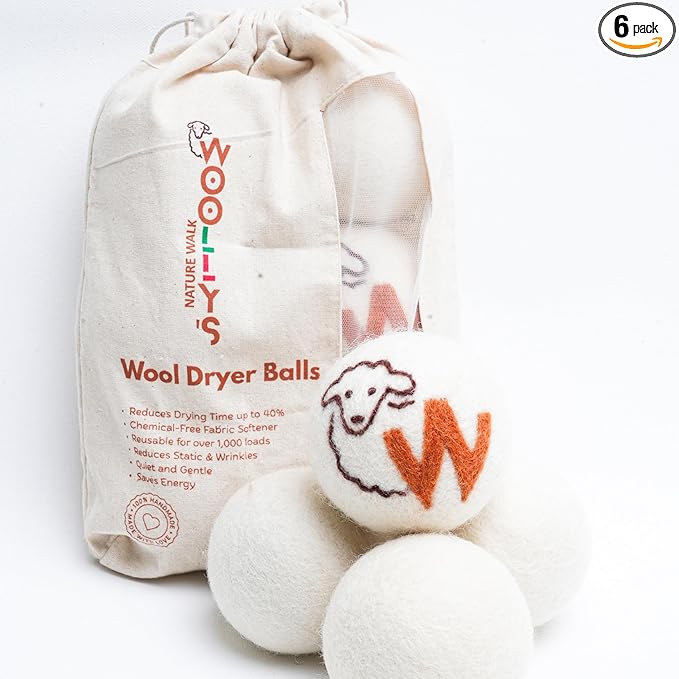 Woolly’s Wool Dryer Balls (Pack Of 6) | 100% Pure New Zealand Wool | Reduces Drying Time up to 40% | Chemical-Free Fabric Softener