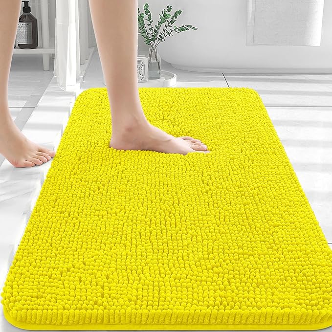 OLANLY Bathroom Rugs 36x24, Extra Soft Absorbent Chenille Bath Rugs, Rubber Backing Quick Dry, Machine Washable Bath Mats for Bathroom Floor, Tub and Shower, Home Decor Accessories, Lemon Yellow