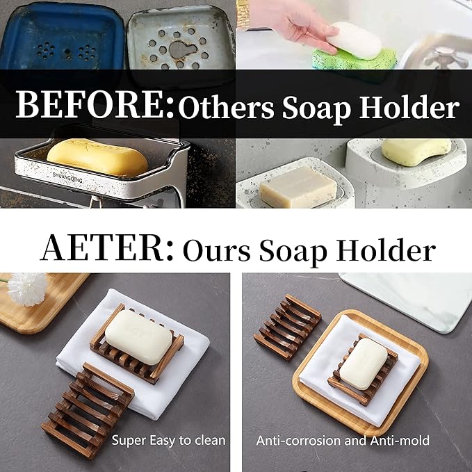 Wooden Soap Dish for Shower,Set of 3,Self Draining Bar Holder for Bathroom, Soap Saver Tray Soap Stand for Homemade Soap, Vowupt